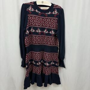 HappyXNature Fair Isle Design Flutter Hem Long Sleeve Sweater Dress XL NWT